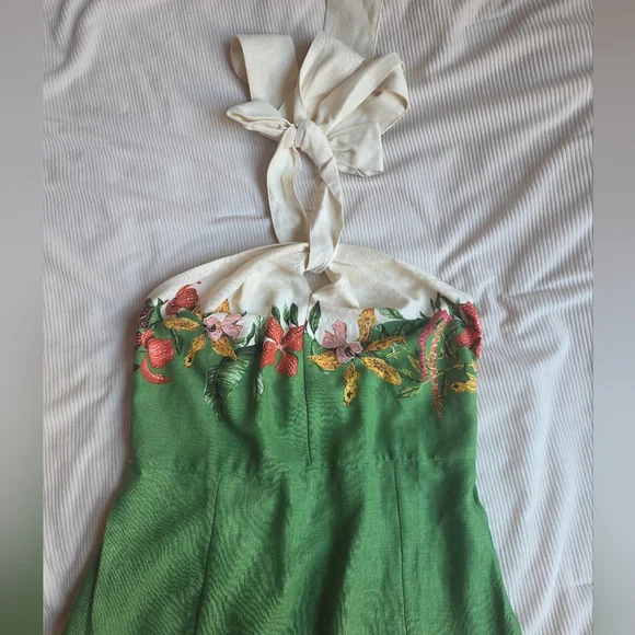 H&M PREMIUM linen-blend halterneck dress floral green/flowers Sz XXL BNWT - Picture 9 of 9